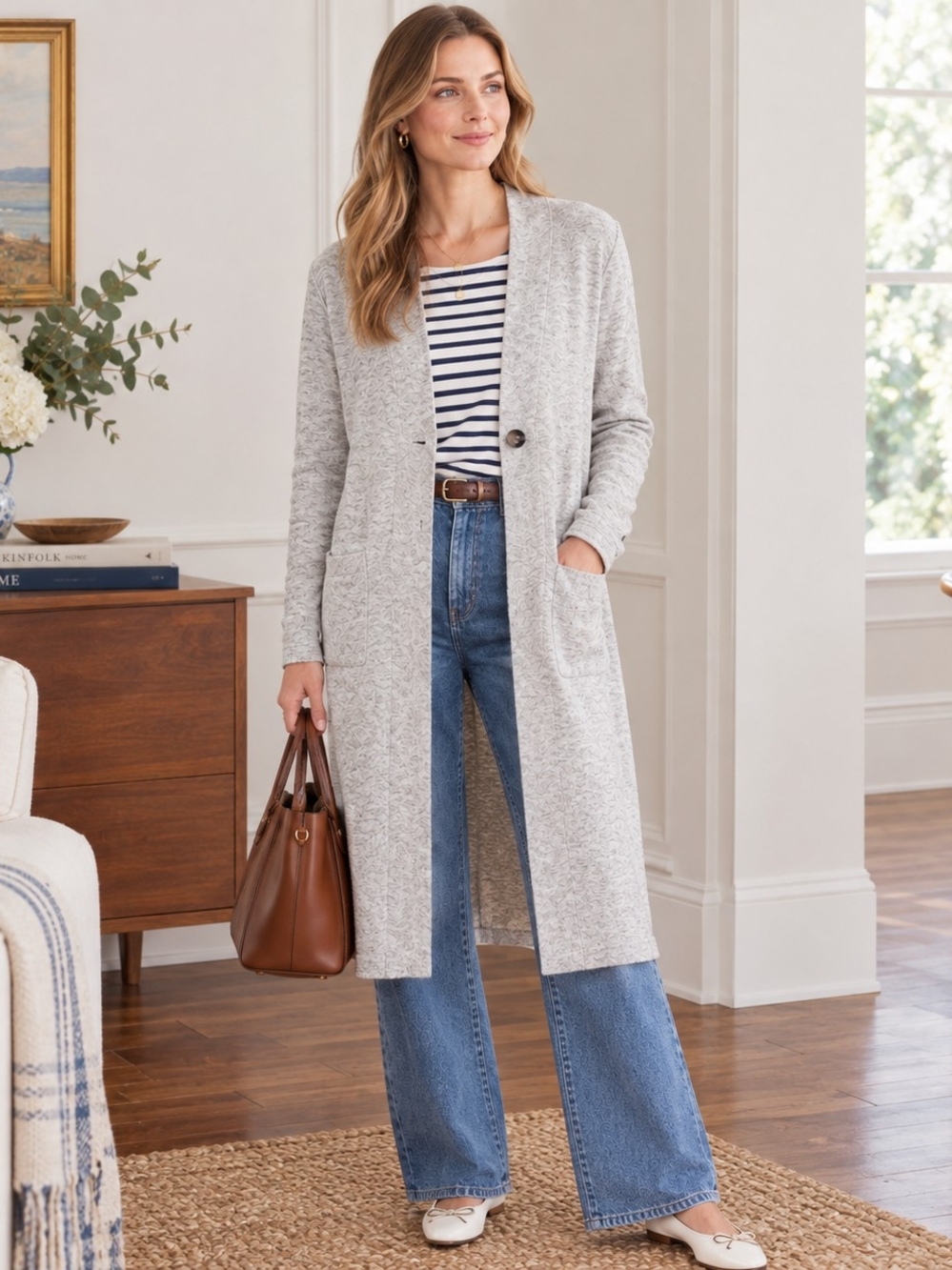 Gerry Weber Light Gray Long Open-Front Cardigan